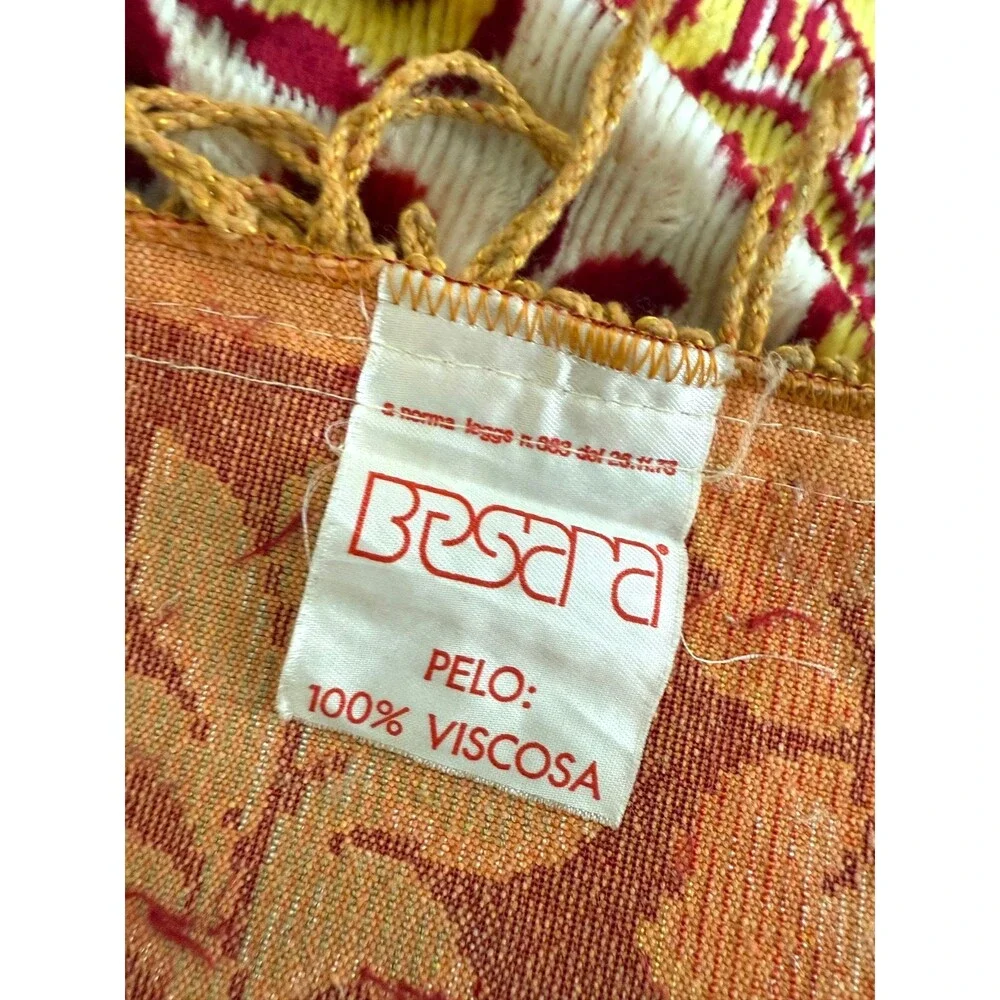 Vtg Velvet Italian Wedding Bedspread QUEEN Cherubs Red Cream 84x96” Fringe MINT